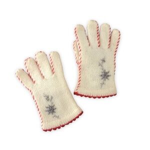 Vintage Girl’s Cream Knit Gloves with Red Trim - Size 1 - TruFit Japan